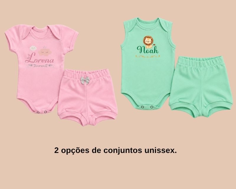 Kit Tapa Fralda + Body Manga Curta Ombro Transpassado