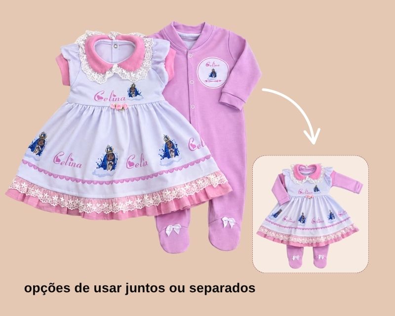 Kit Vestido + Macacão Saída de Maternidade
