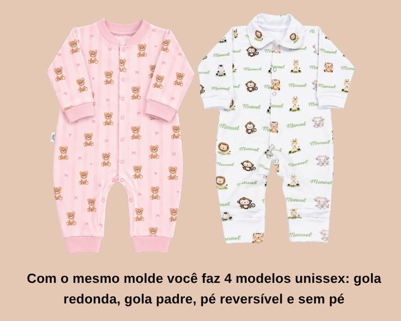 Macacão de Botão Pé Reversível e sem Pé