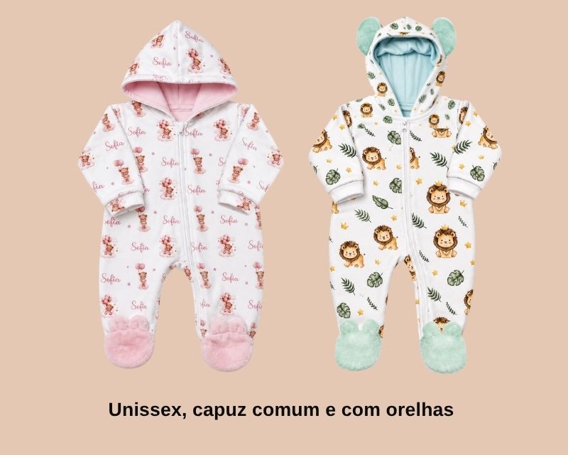 Macacão de Zíper com Pé Pantufa e Capuz